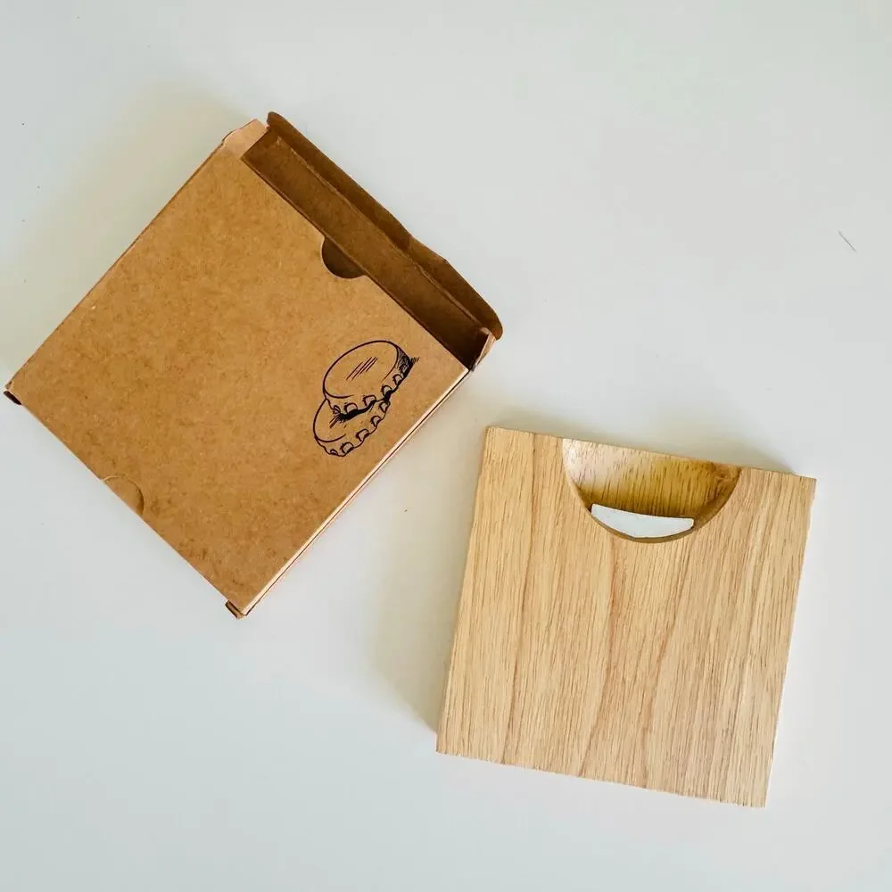 5 NEW ROSE CO Raw Wood Tan Beige Square Coaster Silver Steel Bottle Opener Set